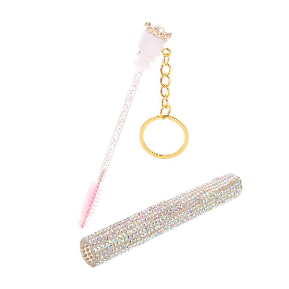 Beavorty Disposable Crystal Mascara Wand Set - Rhinestone Eyebrow Brushes with Keychain | Portable Makeup Applicator Tool Eyelash Spoolies Brush for Travel, Salons, Party Makeup (Case Included)