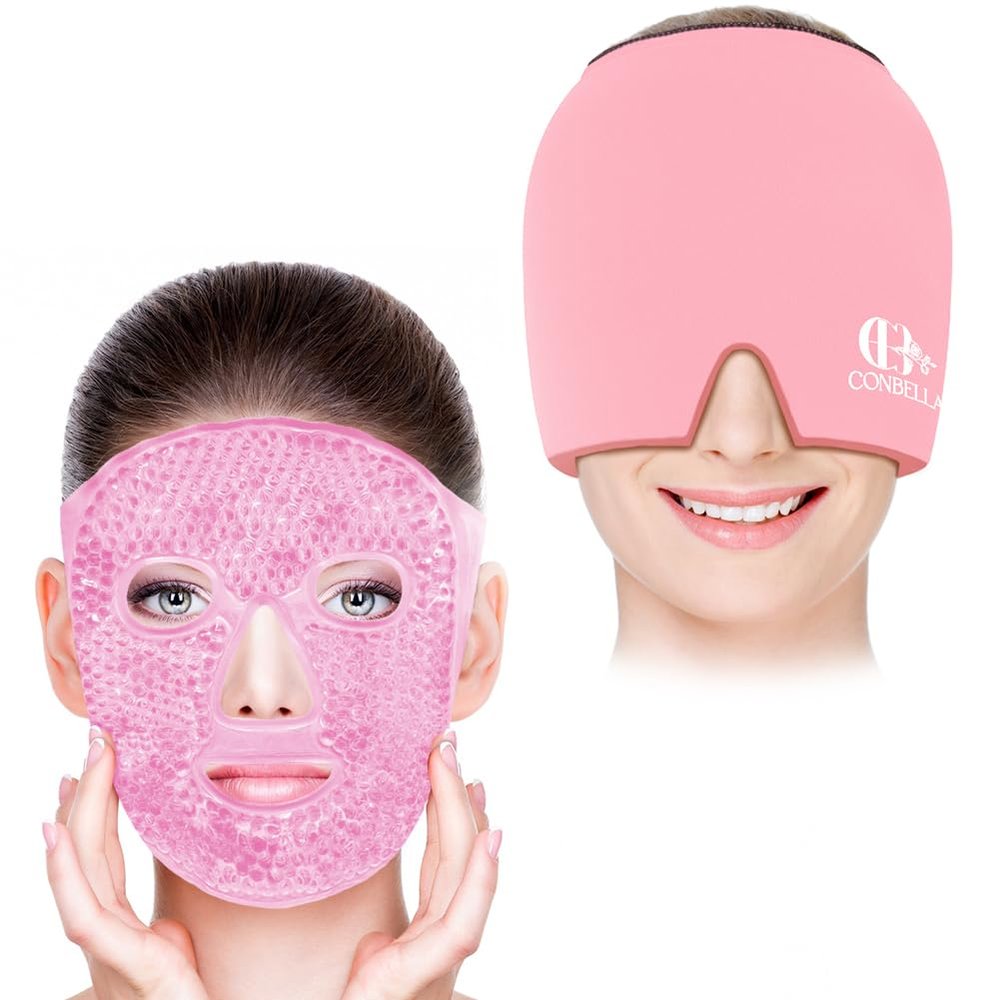 Bundle of CONBELLA Cold Face Eye Masks Ice Face Mask and Migraine Relief Cap