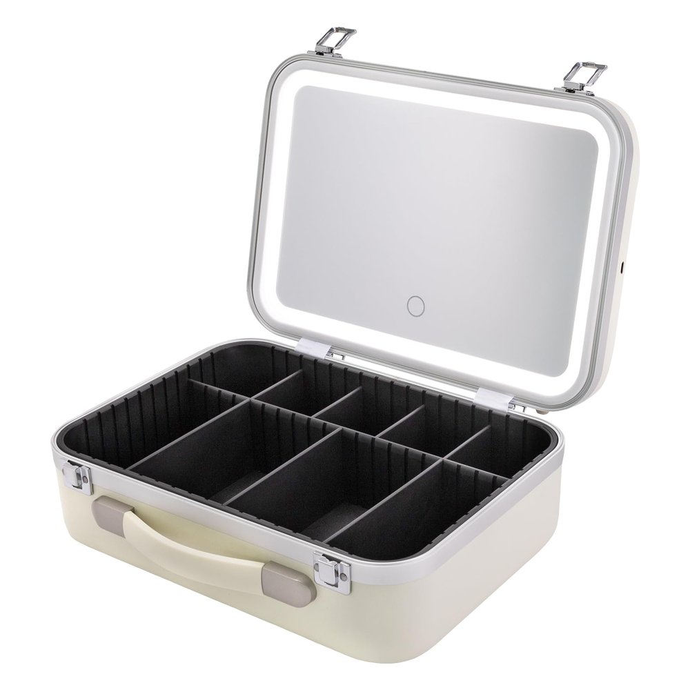 DNYSYSJ Makeup Train Case, Cosmetic Organizer Box, Makeup Case with Lights and Mirror, Makeup Case with Customized Dividers, Large Makeup Artist Organizer Kit