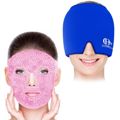 Bundle of CONBELLA Cold Face Eye Masks Ice Face Mask and Migraine Relief Cap