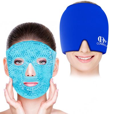 Bundle of CONBELLA Cold Face Eye Masks Ice Face Mask and Migraine Relief Cap
