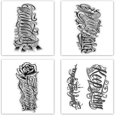 2 Pcs Cursive Temporary Tattoo Stickers For Men Waterproof Long-Lasting Arm Chest Juice Semi-Permanent Simulation Tattoo