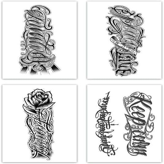 2 Pcs Cursive Temporary Tattoo Stickers For Men Waterproof Long-Lasting Arm Chest Juice Semi-Permanent Simulation Tattoo