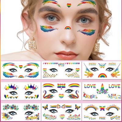 10 Sheets Pride Day Face Sticker Set -Rainbow Face Tattoo Stickers for Adult Kids Eye Body Face Tattoo Sticker Holiday Festival Party Supplies