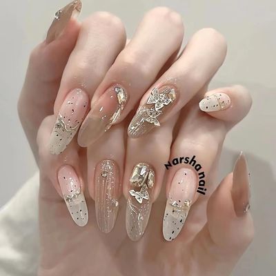 Handmade Armor Wearing Romantic and Fairy Butterfly Ice Transparent Advanced Long Nail Beauty (Size : M)