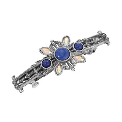 1928 Jewelry Deco Jet Black Glass Stone Light Pink Faux Pearl & Marcasite Encrusted 3.59 Inch Hair Barrette Clip For Women, (1 Pcs)