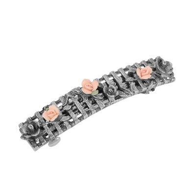 1928 Jewelry Eternity Pink Porcelain Roses 3.38 Inch Hair Barrette Clip For Women, (1 Pcs), Handmade Flowers, Botanical Inspired Floral Accessories, Made In USA