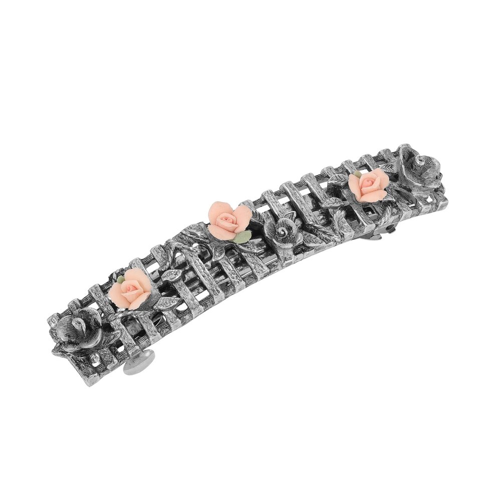 1928 Jewelry Eternity Pink Porcelain Roses 3.38 Inch Hair Barrette Clip For Women, (1 Pcs), Handmade Flowers, Botanical Inspired Floral Accessories, Made In USA