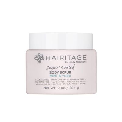 Hairitage Sugar Coated Mint & Yuzu Scented Exfoliating Body Scrub - Sweet Almond Oil & Coconut Oil for All Skin Types - Rosemary & Orange Essential Oils - Ultra-Hydrating Body Scrub - 10 fl. oz.