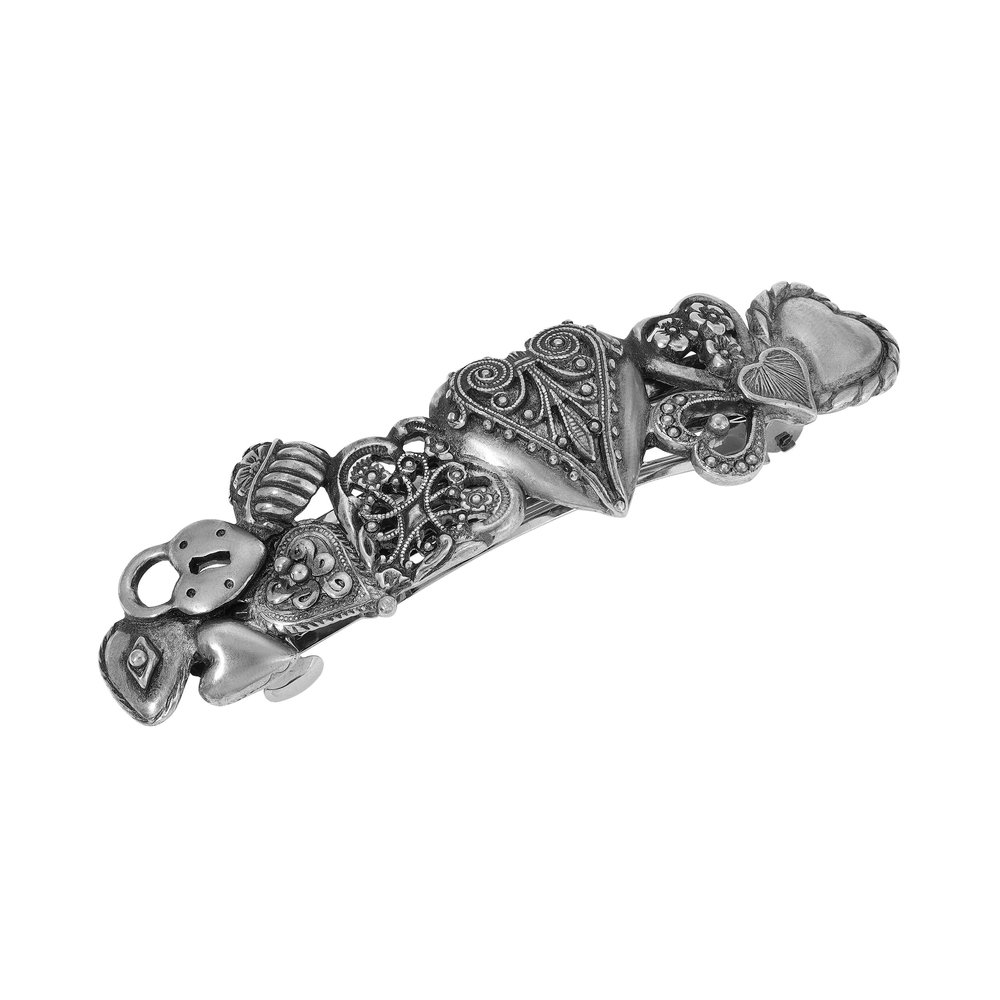 1928 Jewelry Melange Hearts 3.59 Inch Hair Barrette Clip For Women, (1 Pcs)