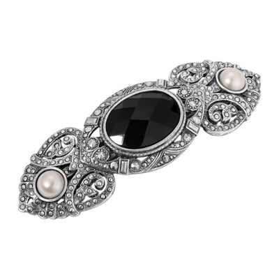 1928 Jewelry Pink Rose Decal Round Stone Floral 3.55 Inch Hair Barrette Clip For Women, (1 Pcs)