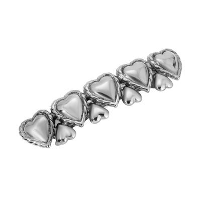 1928 Jewelry Silver Polished Hearts 3.47 Inch Hair Barrette Clip For Women, (1 Pcs)