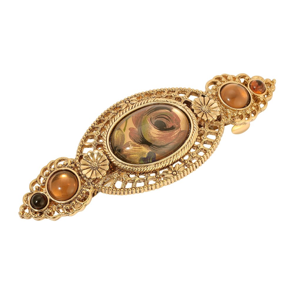 1928 Jewelry Brown Tortoise Filigree And Crystal Accent 3.15 Inch Hair Barrette Clip For Women, (1 Pcs)