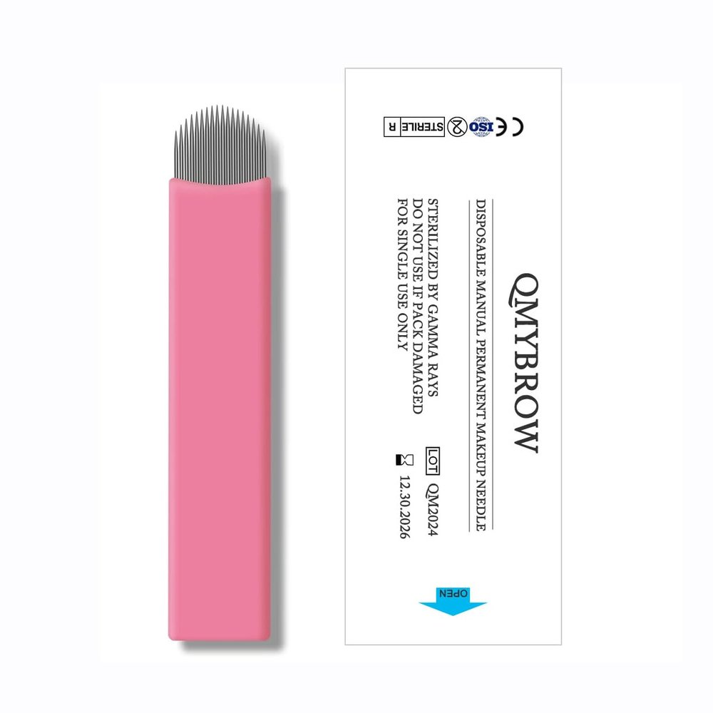 Brow Microblading Blades Fine Microblades 20Pack (Pink, 18U-0.15mm)