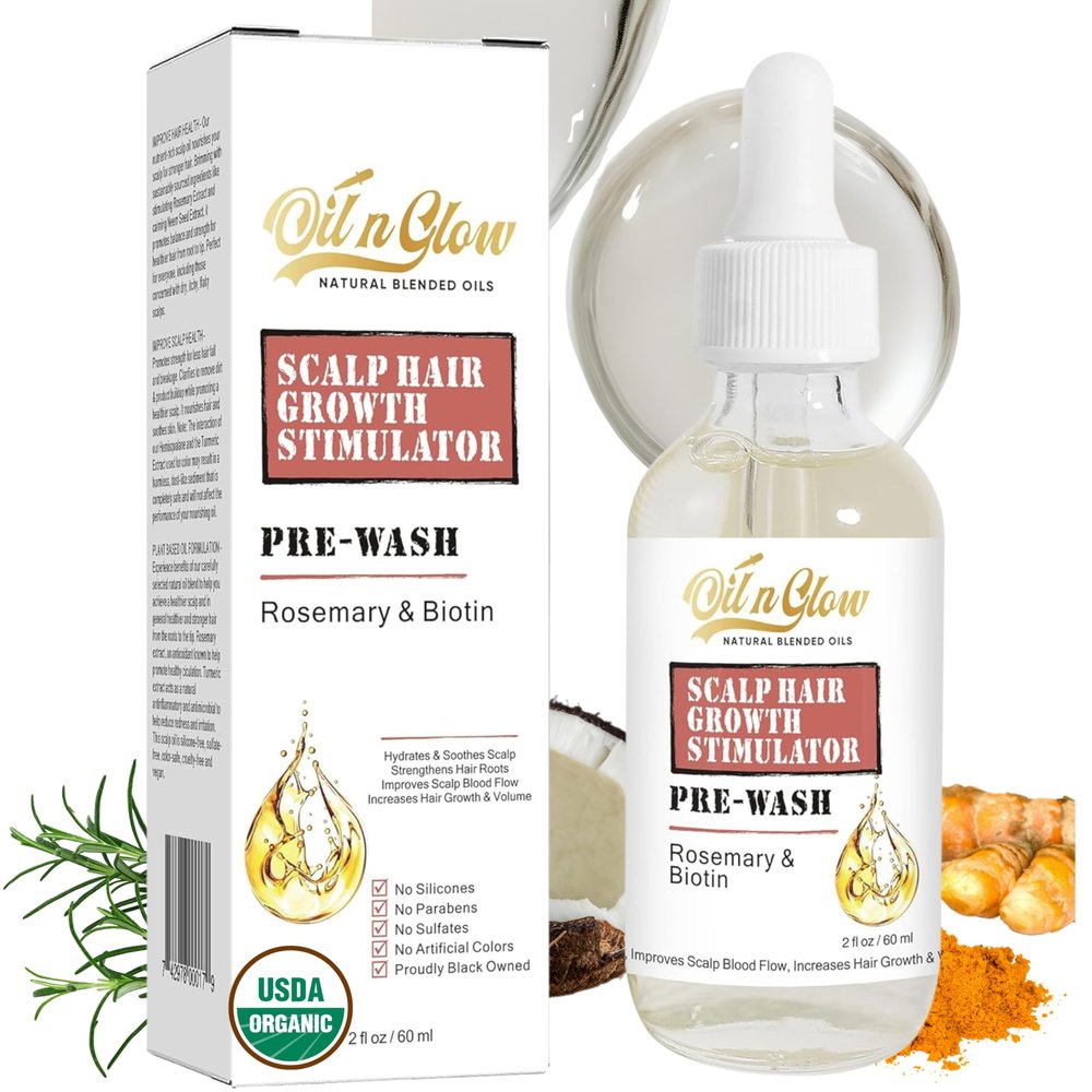 OilnGlow Pre Wash Hair Oil USDA Certified Organic Scalp Oil Hair Growth Treatment with Rosemary & Biotin, Pre-Shampoo Serum for Thinning Hair & Hair Loss 2 Fl Oz