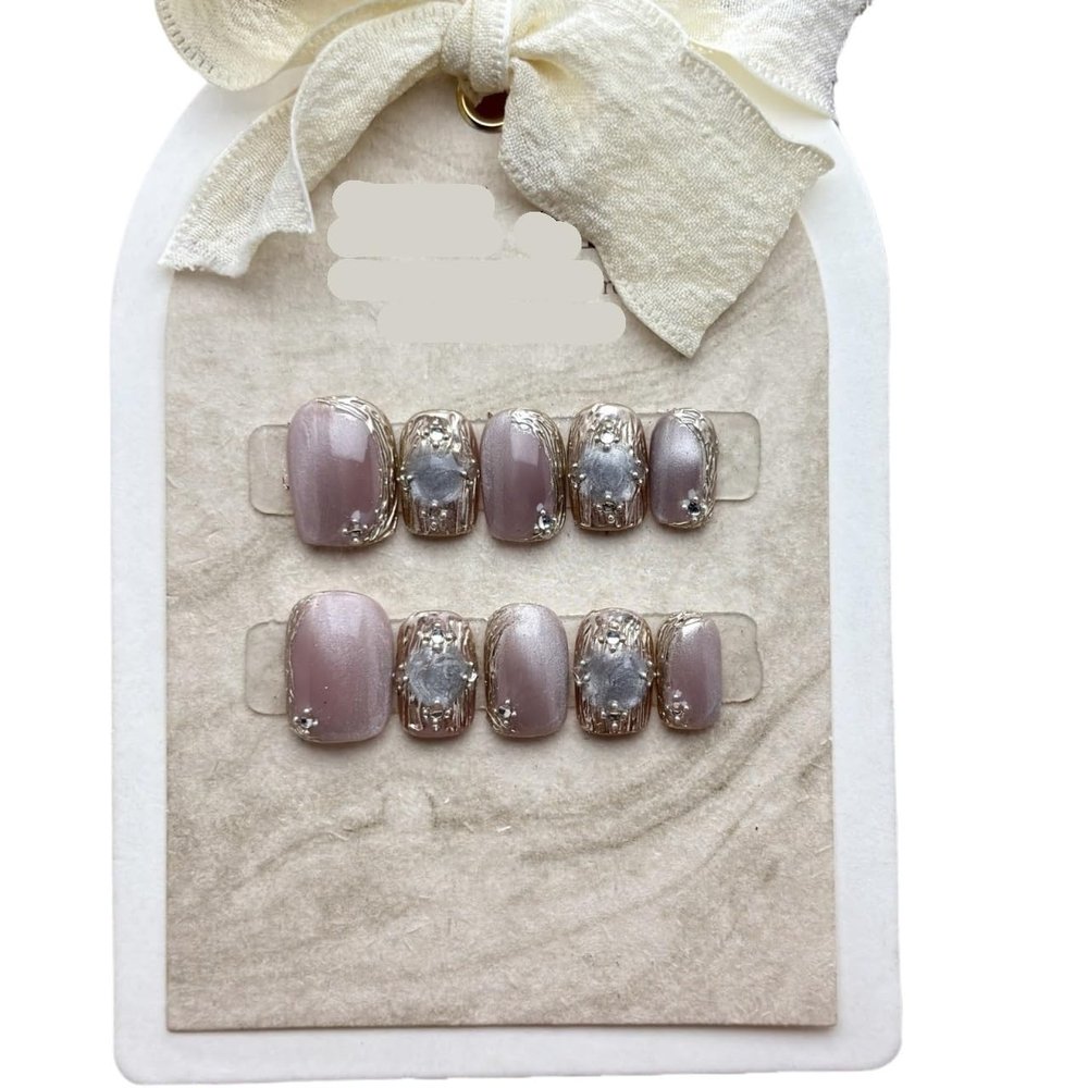 ZIIVIEVS Short Cat Eye Whitening Hand Wearing Nail Style Detachable Phototherapy Nail Beauty (Size : L)