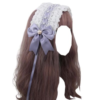 TTYAO REII Lolita Fashion Hair Accessories French Maid Headband Elegant Lace Bow Hairband for Girls Women Party Grayish Purple