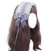 TTYAO REII Lolita Fashion Hair Accessories French Maid Headband Elegant Lace Bow Hairband for Girls Women Party Grayish Purple view 1
