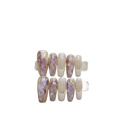 ZIIVIEVS Handmade Nail Wearing French Ink Halo Dyed Leopard Versatile High Grade Nail Factory Straight (Size : M)