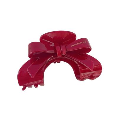 SULQING French high touch bow Cellulose acetate grab clip Hair clip Arch bun shark clip hair accessories hair clip (Color : 1Red)