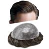 LYRICAL HAIR Toupee for Men Human Hair Replacement System Injected Poly Skin Male Prothesis Durable PU Mens Hairpiece Wig 6"X9" #340 Dark Brown+40% Gray view 1