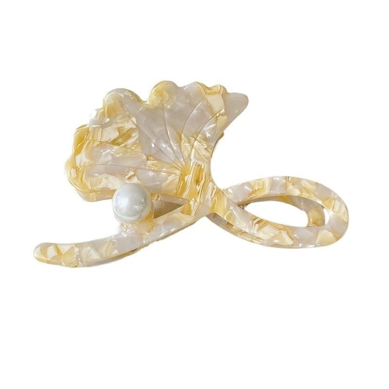 10 * 5cm advanced light luxury niche apricot leaf hairpin hairpin female shark hairpin (Color : 1WhiteYellow)