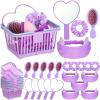 SiliFine 32 Pcs Spa Party Supplies Sleepover Party Favors with 8 Lovely Basket 8 Heart Shaped Mirror 8 Headbands 8 Satin Hair Scrunchies 8 Hair Brush for Spa Birthday Party Gift(Purple) view 1