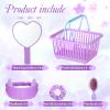 SiliFine 32 Pcs Spa Party Supplies Sleepover Party Favors with 8 Lovely Basket 8 Heart Shaped Mirror 8 Headbands 8 Satin Hair Scrunchies 8 Hair Brush for Spa Birthday Party Gift(Purple) view 2