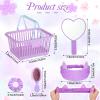 SiliFine 32 Pcs Spa Party Supplies Sleepover Party Favors with 8 Lovely Basket 8 Heart Shaped Mirror 8 Headbands 8 Satin Hair Scrunchies 8 Hair Brush for Spa Birthday Party Gift(Purple) view 3