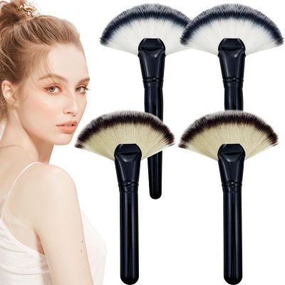 Arvintas 4 PACK Black Makeup Brushes, Fan Brushes Soft Bristle Face Highlighting Blush for Cosmetics, Ideal for Liquid and Powder Applications