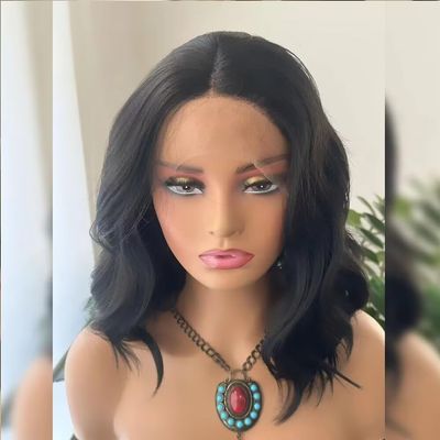Short Bob Black Hair Wigs Shoulder Length Natural Wave Glueless Middle Part Lace Front Wig For Women Daily Use 13x6 HD Transaprent Lace Front Wig 1B Color Bob Wig 150% Density Natural Hairline 10Inch