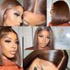 oulaer Chocolate Brown Bob Human Hair Wigs 13x4 Transparent Lace Frontal Human Hair Wigs For Woman Brown Colored Straight Wig Human Hair Pre Plucked Brazilian Remy Hair 150% Density 10Inch view 2