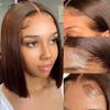 oulaer Chocolate Brown Bob Human Hair Wigs 13x4 Transparent Lace Frontal Human Hair Wigs For Woman Brown Colored Straight Wig Human Hair Pre Plucked Brazilian Remy Hair 150% Density 10Inch view 3