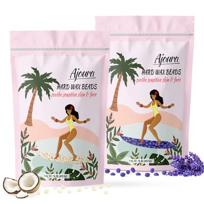 Ajoura Hard Wax Beads 2-Pack:Cream & Lavender Wax for Coarse Hair Removal -1lb each
