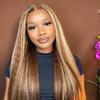 Ombre #4/27 Highlight Kinky 13X4 HD Transparent Lace Front Wig With Baby Hair Straight Wig Yaki Glueless Human Hair Pre Plucked with Bleached Knots 150 Density For Black Woman Natural Looking 16 Inch view 2