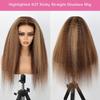 Ombre #4/27 Highlight Kinky 13X4 HD Transparent Lace Front Wig With Baby Hair Straight Wig Yaki Glueless Human Hair Pre Plucked with Bleached Knots 150 Density For Black Woman Natural Looking 16 Inch view 3
