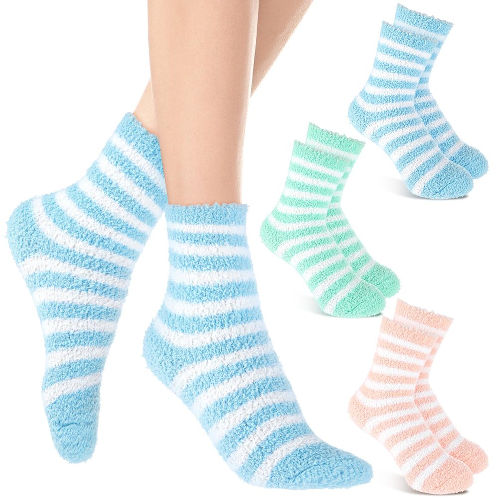 Abeillo 3Pairs Aloe Socks Moisturizing Spa Socks for Dry Cracked Feet Infused Socks Gel Sleeping Fuzzy Socks Lotion Socks Gift for Women Softening Dry Feet, Pink&blue&green
