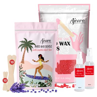 Ajoura 2 lb Rose Hard Wax Beads + 1 lb Lavender Hard Wax Beads for Hair Removal, All-purpose Wax Beans for Sensitive Skin, Large Area Coarse Hair Removal, Refill Bag for Brazilian Bikini, Face
