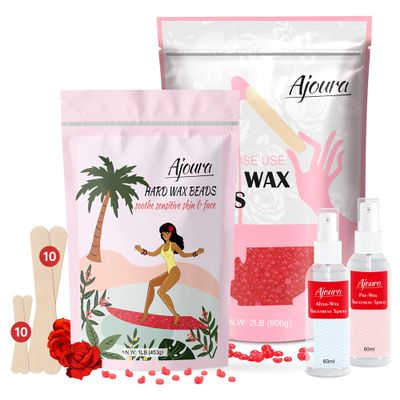 Ajoura 2 lb Rose Hard Wax Beads + 1 lb Rose Hard Wax Beads for Hair Removal, All-purpose Wax Beans for Sensitive Skin, Large Area Coarse Hair Removal, Refill Bag for Brazilian Bikini, Face