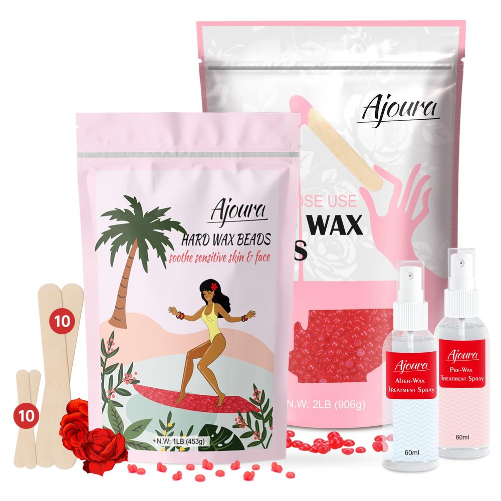Ajoura 2 lb Rose Hard Wax Beads + 1 lb Rose Hard Wax Beads for Hair Removal, All-purpose Wax Beans for Sensitive Skin, Large Area Coarse Hair Removal, Refill Bag for Brazilian Bikini, Face