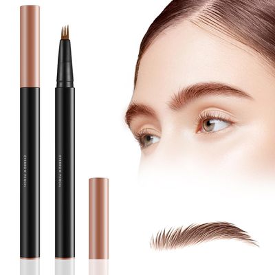2024 New Magic 4-Tip Eyebrow Pencil, Upgraded 3D Waterproof and Sweat-proof Microblading Eyebrow Pencil Contouring Pen with 4 Fork (Light Brown-2PCS)