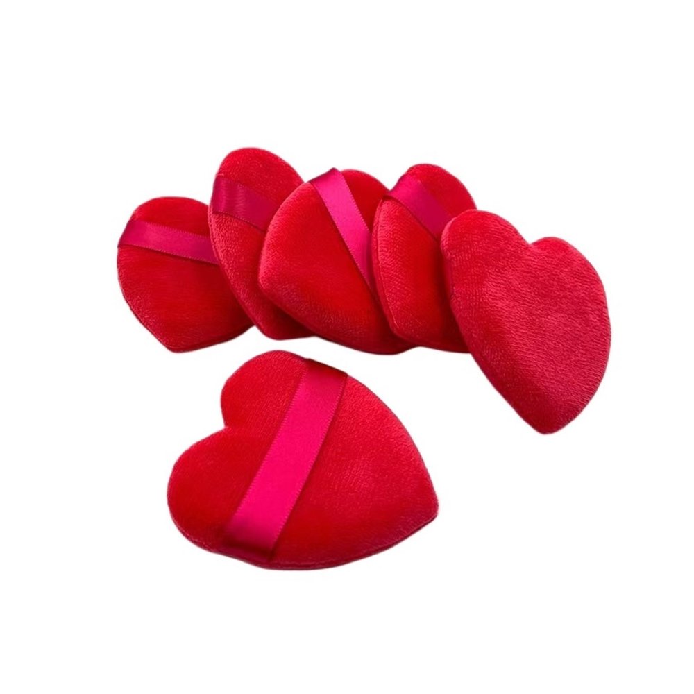 6pcs Reusable Love Heart Shape Velvet Powder Puff Face Makeup Sponge Cosmetics Soft Cotton Face Washable Sponge Puff (Color : Red)