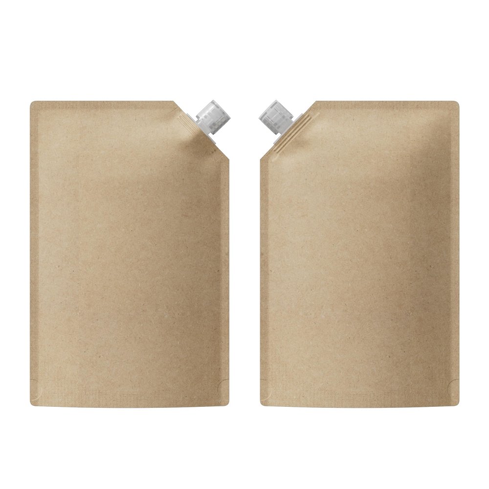 QQ Studio 50 Pcs Kraft Spout Empty Refill Pouch for Shampoo, Conditioner, Lotion, Body Wash, Leak Proof Squeeze Packaging Pouches (33.81 oz)