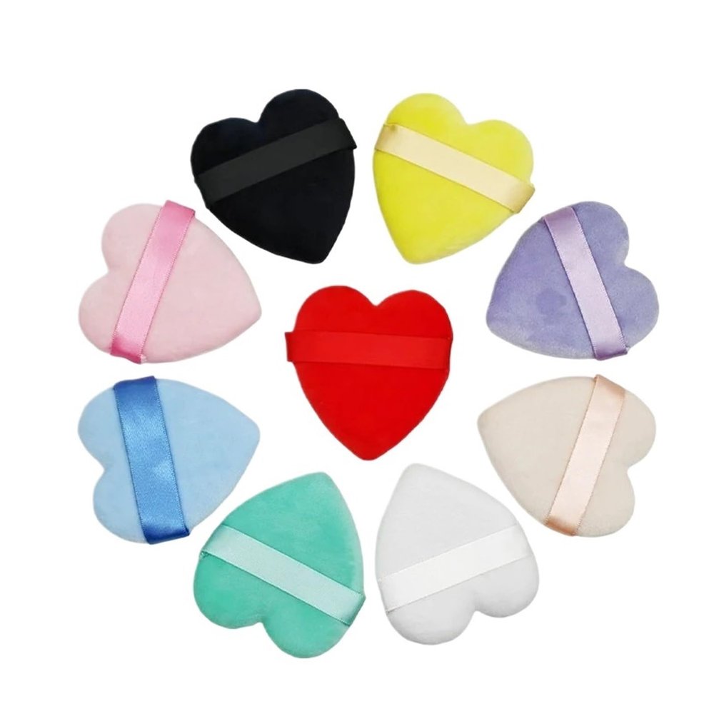 2pcs/10pcs Triangle Heart Shape Velvet Powder Puff For Face Makeup Sponge Cosmetics Washable Lightweight Makeup Puff Tools (Color : 10pcs-04)