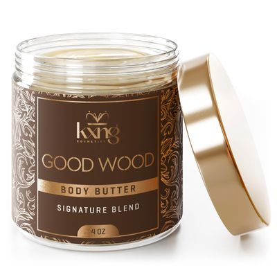 KXNG Cosmetics Organic Shea Body Butter Cream  4oz | Mens Body Butter for Black Men & Women with Shea, Cocoa, Mango & Coconut Oil | Deep Moisturizing Cream for Dry Skin, Hands & Feet  Good Wood
