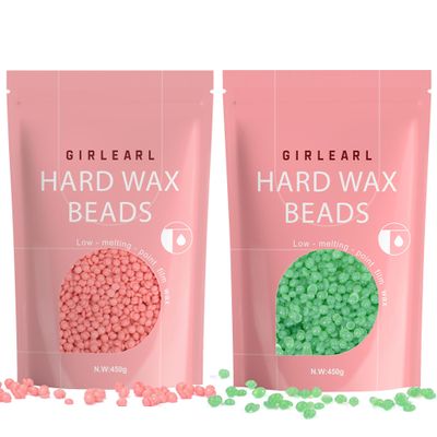 GIRLEARLE Hard Wax Beads 2-Pack: 1lb Rose for Coarse Hair, 1lb Aloe for Sensitive Skin - Facial, Eyebrow, Brazilian Bikini