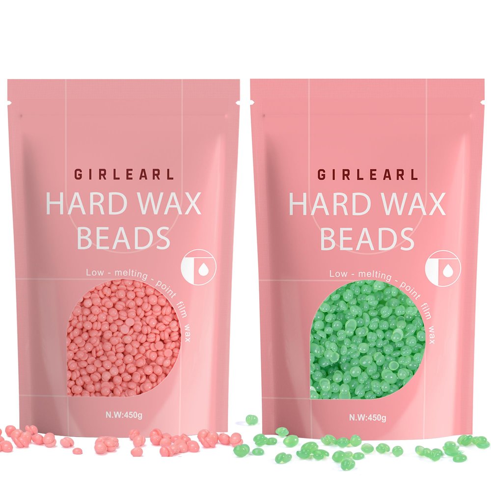 GIRLEARLE Hard Wax Beads 2-Pack: 1lb Rose for Coarse Hair, 1lb Aloe for Sensitive Skin - Facial, Eyebrow, Brazilian Bikini
