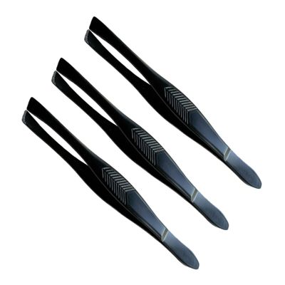 3 Vintage Style Slant Tip Ribbed Professional Stainless Steel Tweezers for Eyebrows Premium Precision for Facial Hair Splinter Ingrown Hair Removal (Black)