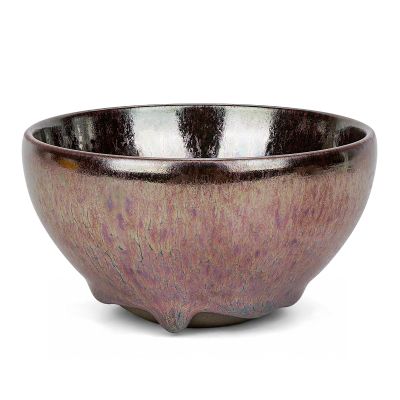 Linkidea Ceramic Shaving Bowl for Men, Jian Zhan Glaze Wet Shave Mug, Traditional Shaving Soap Lather Bowl (Purple-irregular)