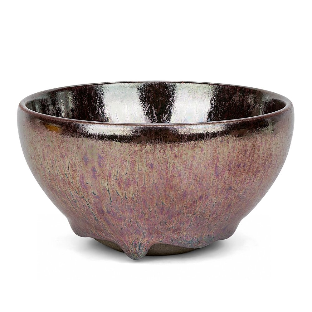 Linkidea Ceramic Shaving Bowl for Men, Jian Zhan Glaze Wet Shave Mug, Traditional Shaving Soap Lather Bowl (Purple-irregular)